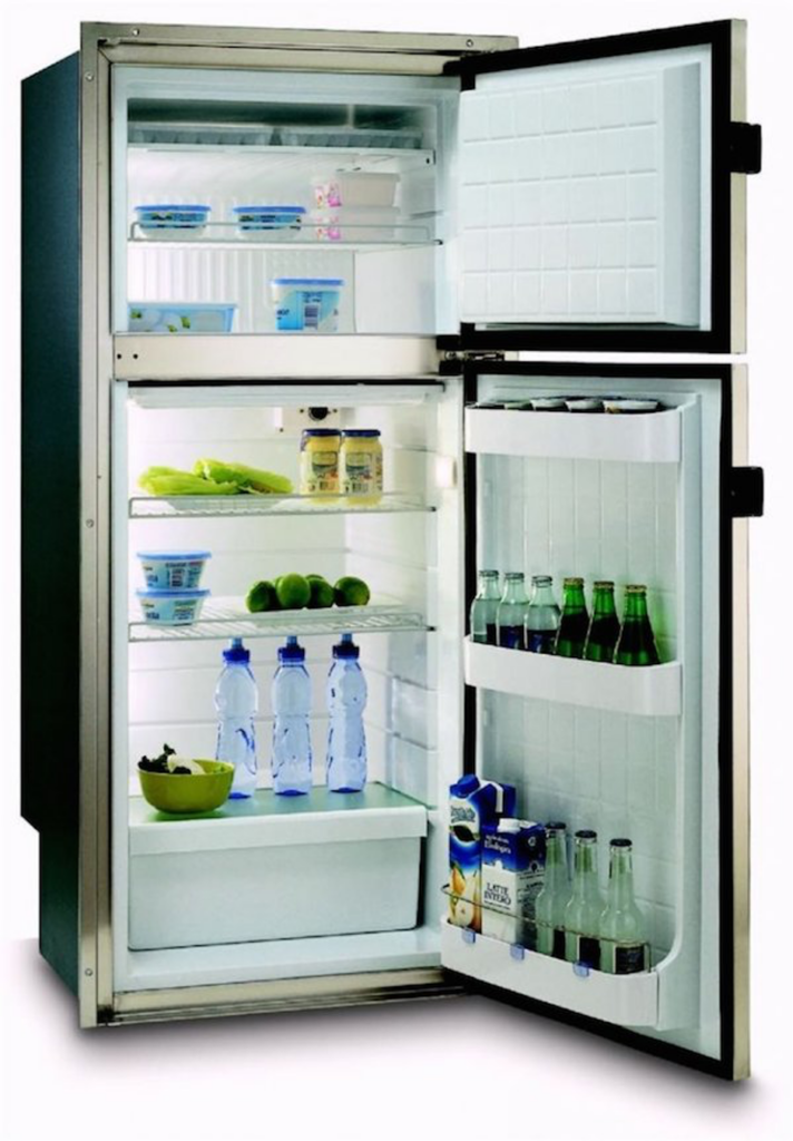 A refrigerator with the door open

Description automatically generated